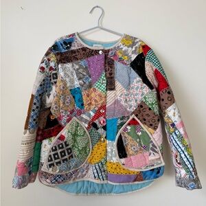 ⭐️ Handmade Upcycled Quilt Jacket -SHORT- Mix Mock Neck WARM PUFFER Cotton